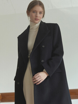 Wool Blend Double Coat - Black