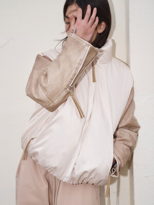 G_TANNING LEATHER SLEEVE PUFFER / BEIGE