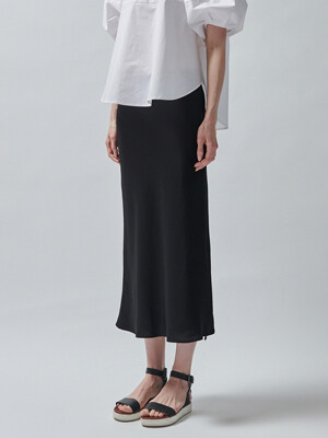 Gisele Satin Side Slit Skirt [Black]