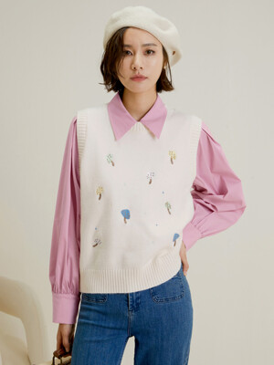 LS_Colorful embroidery knit vest