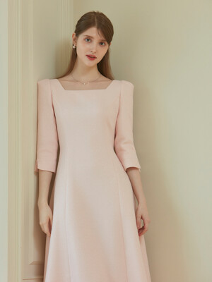 RISA Square neck tweed Dress_Pink