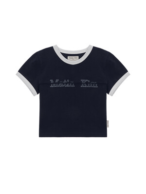 CUTTED LOGO RINGER CROP TOP IN NAVY