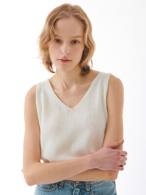 LINEN V-NECK SLEEVELESS KNIT IVORY