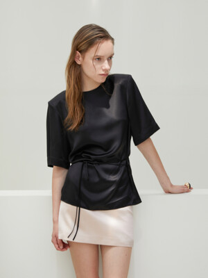 Padded Silk Satin Blouse Black