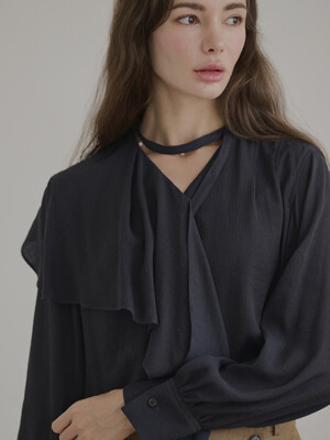 Unbalanced Frill Blouse_CHACOAL