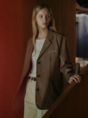 Eco leather classic three button single jacket_Light brown