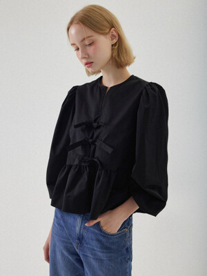 Julie Puff Long Sleeve Blouse - Black