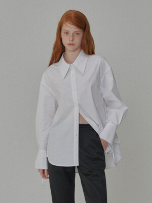 Ribbon Detailed Over-fit Cotton Shirt_White