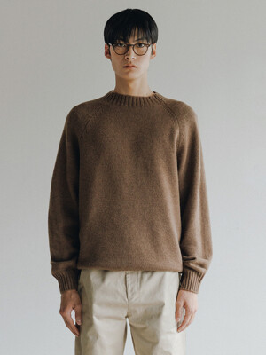 High Neck Wool Knit Sweater (L.brown)