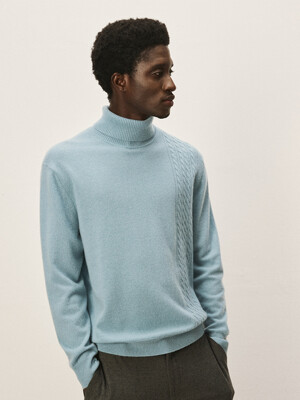 [Murray Allan]Cable block pullover_Blue grey  M43MPU003BY
