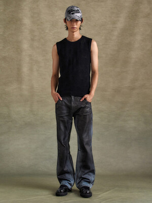 DIRTY SPRAY WASHED WIDE LEG JEANS apa815m(L.BLUE)