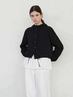 CROP HOODIE POCKET SHIRT - BLACK