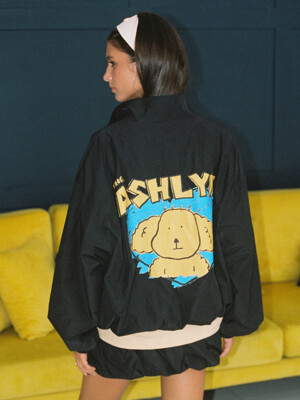 HEART PAM BACK PRINT OVERSIZED WINDBREAKER_BLACK