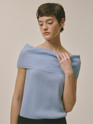 Off-shoulder Knit Top Blue