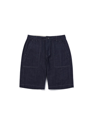 6부 스티치 워싱 데님 반바지 NAVY