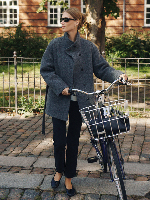 라메레이 Handmade Brushed Alpaca High-Neck Half Coat[LMBFWICT709]-Gray