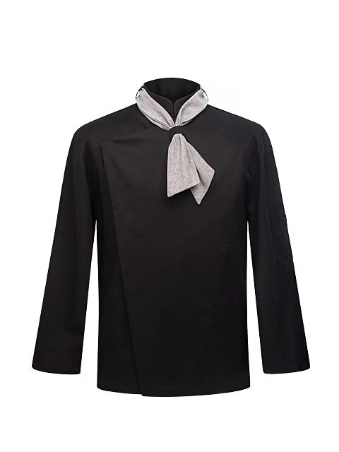 [SET] scarf slim chef jacket black - hidden button  #AJ1459