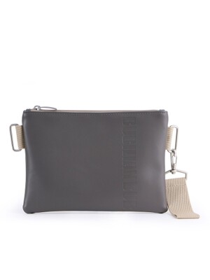 Strap Leather Clutch _ Gray