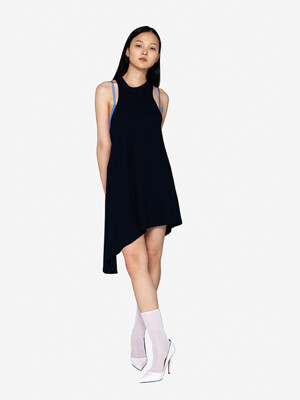 INDIGO UNBALANCED JERSEY DRESS