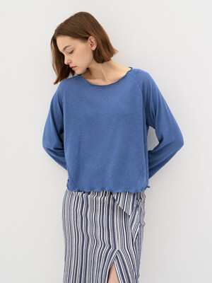 5P Boat neck Sleeve Knit top - Blue