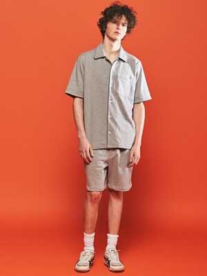 (M) Woody Short Sleeve PJ Set Jersey Melange Grey