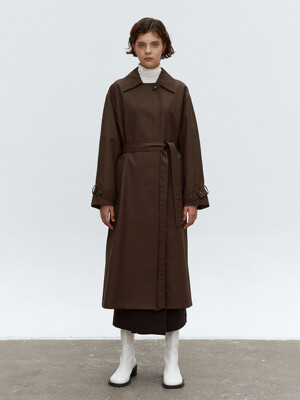 TOF SEMI DOUBLE TRENCH COAT DARK BROWN