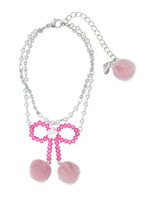 Snow Ribbon Beads Bracelet (Fuchsia Pink)