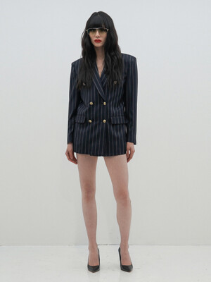 Pinstriped Wool-Silk Double-Breasted Jacket(WOMAN)_UTH-SB23