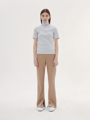 Pleats slit banding pants - washed brown