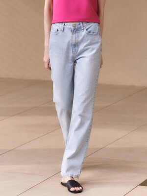 SIDE SLIT STRAIGHT DENIM PANTS [Pale Blue]