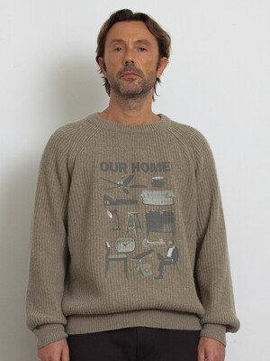 [Men] Our Home Printing Sweater (Khaki Beige)
