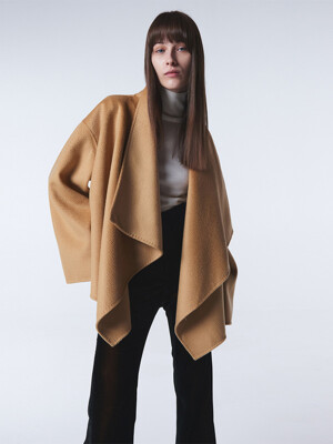 CASHMERE SHORT SHAWL COAT (BEIGE)