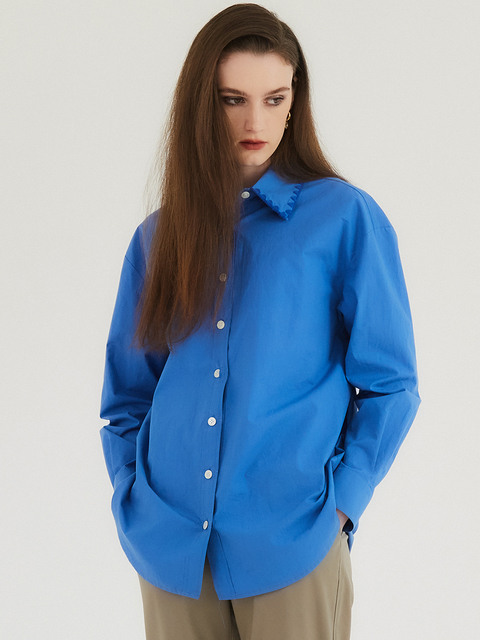 블라우스,셔츠 - 호쿠스포쿠스 (HOKUSPOKUS) - Embroidery Crochet collar overfit shirt / Blue