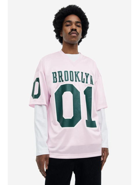 티셔츠 - 에이치엔엠 (H&M) - 오버사이즈 프린트 메쉬 티셔츠 라이트 핑크/Brooklyn 1140854002