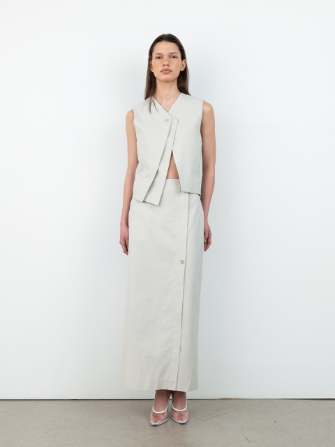 스커트 - 레이스 (RRACE) - Unbalance Wrap Skirt_Light Gray