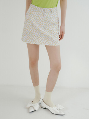 TIR BUTTON FLOWER MINI SKIRT YELLOW