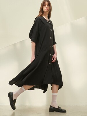 CAPE COLLOR UNBALANCE HAM LINE DRESS_BLACK