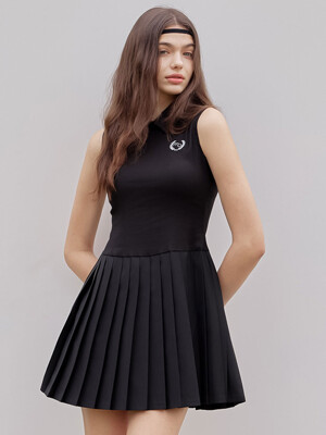 pleate mini dress black