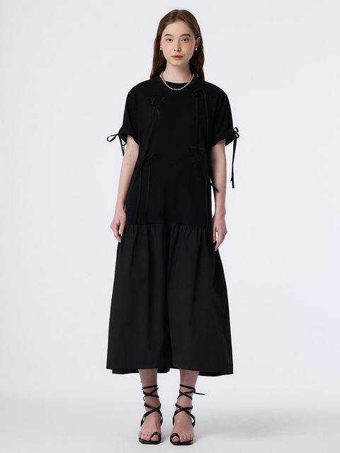 원피스 - 더스튜디오케이 (the studio K) - RIBBON POINT COMFY DRESS (BLACK)