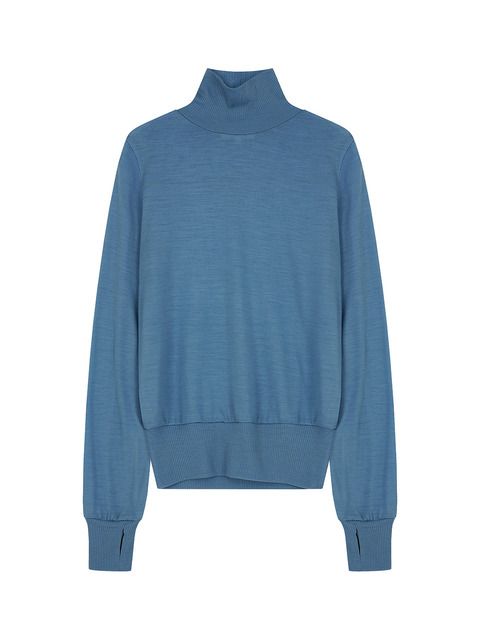 티셔츠 - 비자비 (VIS A VIS) - [FW23] COVER STITCH WOOL JERSEY MOCK NECK TOP (L.T BLUE)