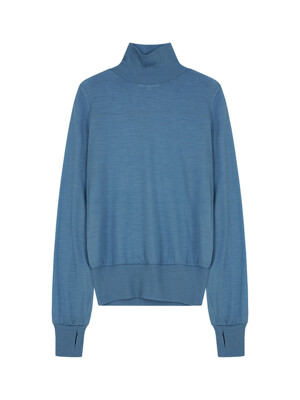 [FW23] COVER STITCH WOOL JERSEY MOCK NECK TOP (L.T BLUE)