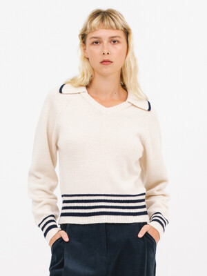 open collar stripe knit_cream