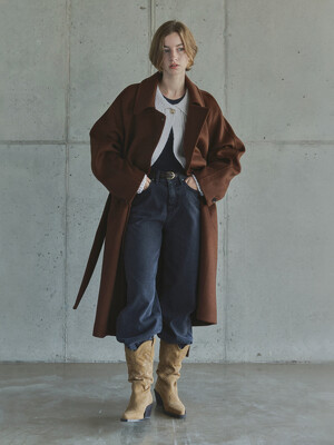 WOOL BUTTON MAXI COAT / BROWN