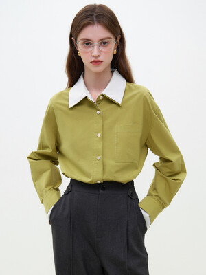 WD_Green contrast collar shirt