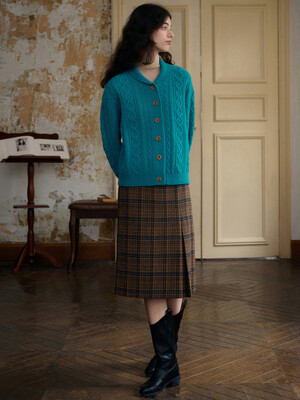 SR_Pleated Checked Woolen Skirt