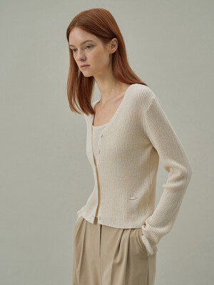 Boucle V-neck Cardigan[LMBDSPKN239]-Cream