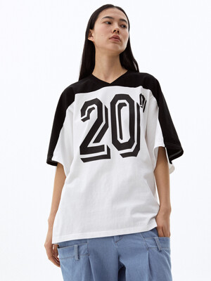 Number Printed V Neck Overfit Tshirt (3 Colors)