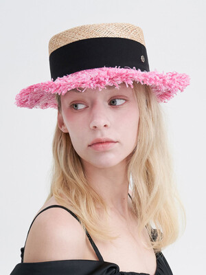 Tweed Boater Hat - Pink