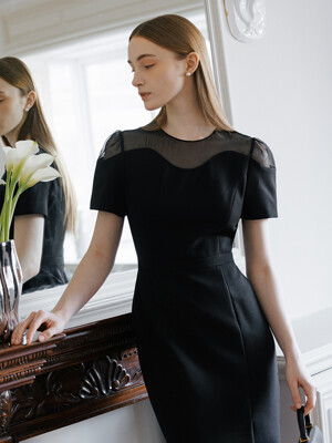 SAYLOR Chiffon contrast tulip long dress (Black)