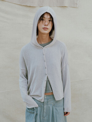 boucle hood cardigan